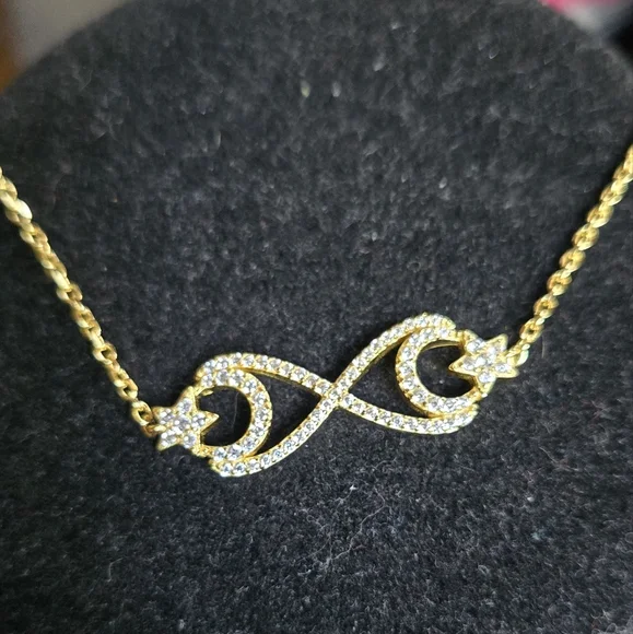 White Sapphire Sterling & Gold Infinity Crescent Moon & Star Bracelet 8" - Picture 6 of 10